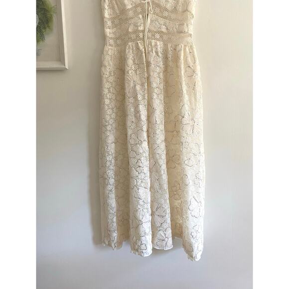 FOR LOVE & LEMONS NWT Snowflake Cream Daisy Mesh Sequin Maxi Dress Size Large - Picture 4 of 10